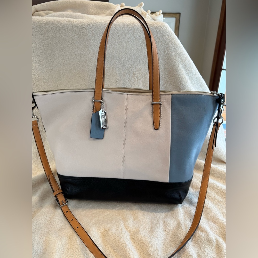 Color Block Leather Coach shopping tote